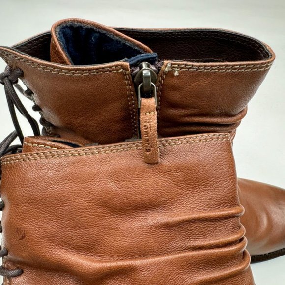 Tamaris Germany Soft Leather Boots Women 41 US 9.5Zip Closure Heel Booties Brown - Picture 9 of 11